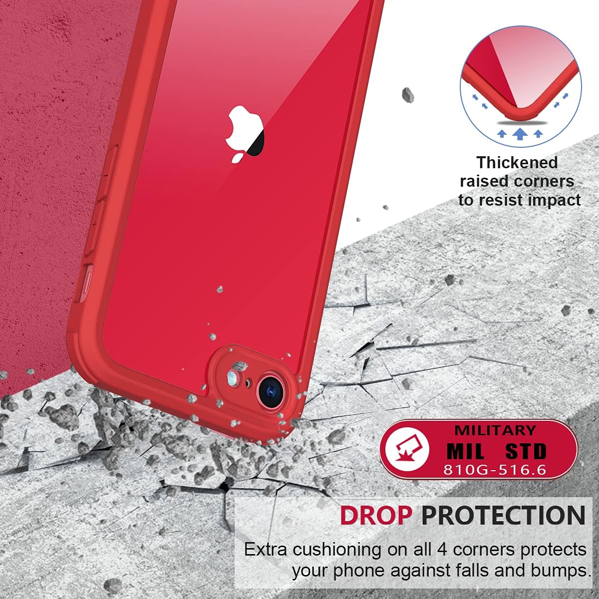 Miracase for iPhone SE Phone Case 3rd/2nd Generation 2022 2020 Full-Body with Built-in Glass Screen Protector, Heavy Duty 360° Protective Shockproof Bumper Cover for iPhone 8/SE 4.7 Inch, Red
