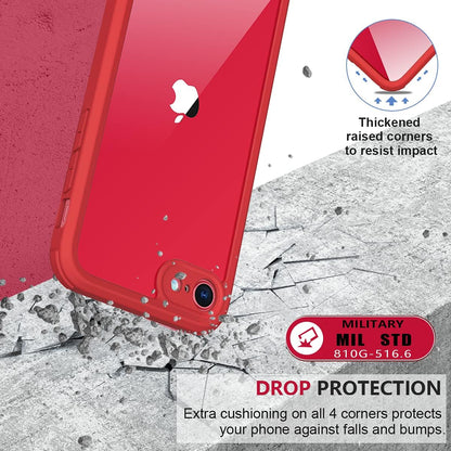Miracase for iPhone SE Phone Case 3rd/2nd Generation 2022 2020 Full-Body with Built-in Glass Screen Protector, Heavy Duty 360° Protective Shockproof Bumper Cover for iPhone 8/SE 4.7 Inch, Red