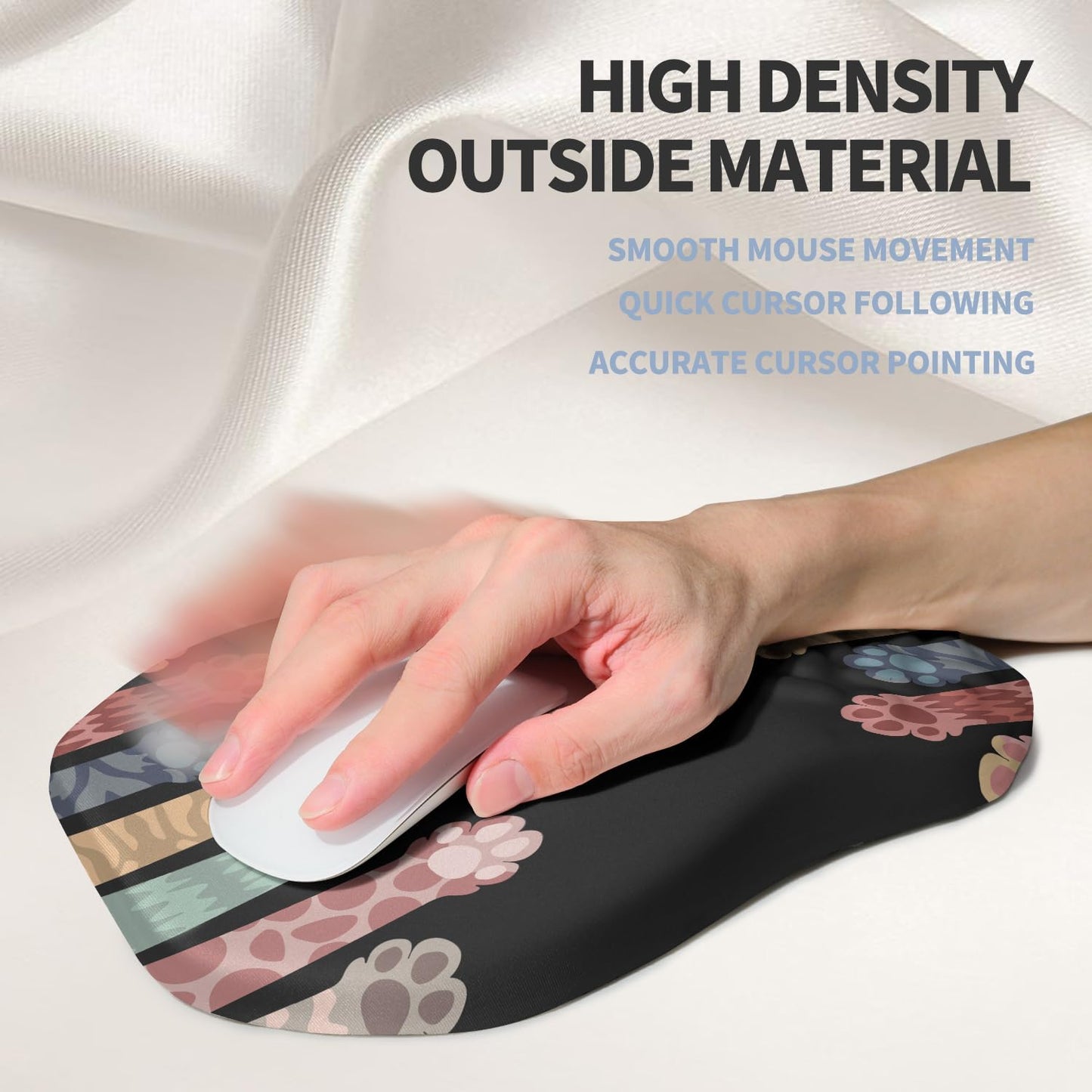 Ergonomic Raised Mouse Pad Wrist Support with Bilateral Slope Memory Foam Mousepad for Wrist Rest and Carpal Tunnel Pain Relief 11.8x7.9〃Cat Claws