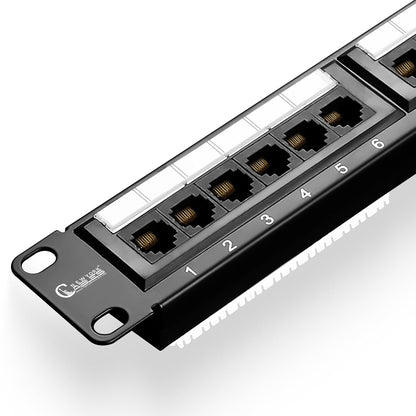 NewYork Cables 24 Port Cat6 Patch Panel – 10Gb Ethernet, 1U Rackmount 19-Inch, T568A/B Color-Coded Labels, Unshielded, 110/Krone Compatible, Black