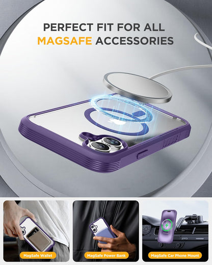 Miracase for iPhone 16 Case 6.1'', [Bubble Free] Full-Body Bumper Phone case with Built-in Full Glass Screen &Lens Protector,No Gap,Compatible with MagSafe,Drop Proof 16 Cover,Purple
