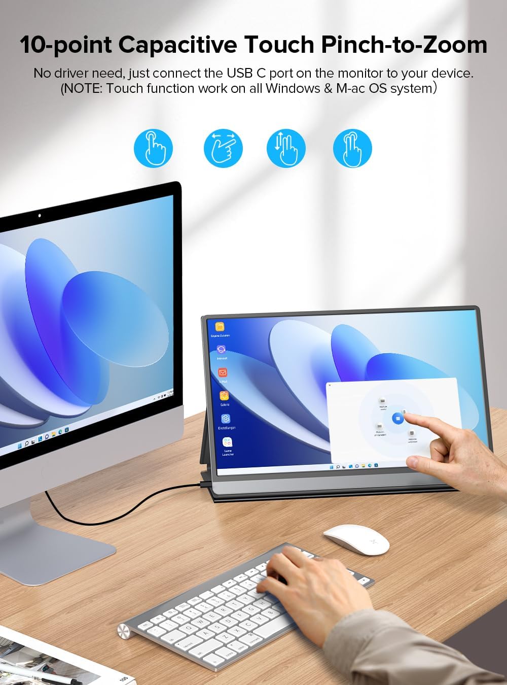 UPERFECT Portable Monitor Battery Touchscreen 120HZ | 15.6” 1ms Gaming Monitor | Built-in 10800mAh Battery Powered |FHD FreeSync| Type-C & HDMI | Travel Screen for Laptop, Computer, Game Consoles