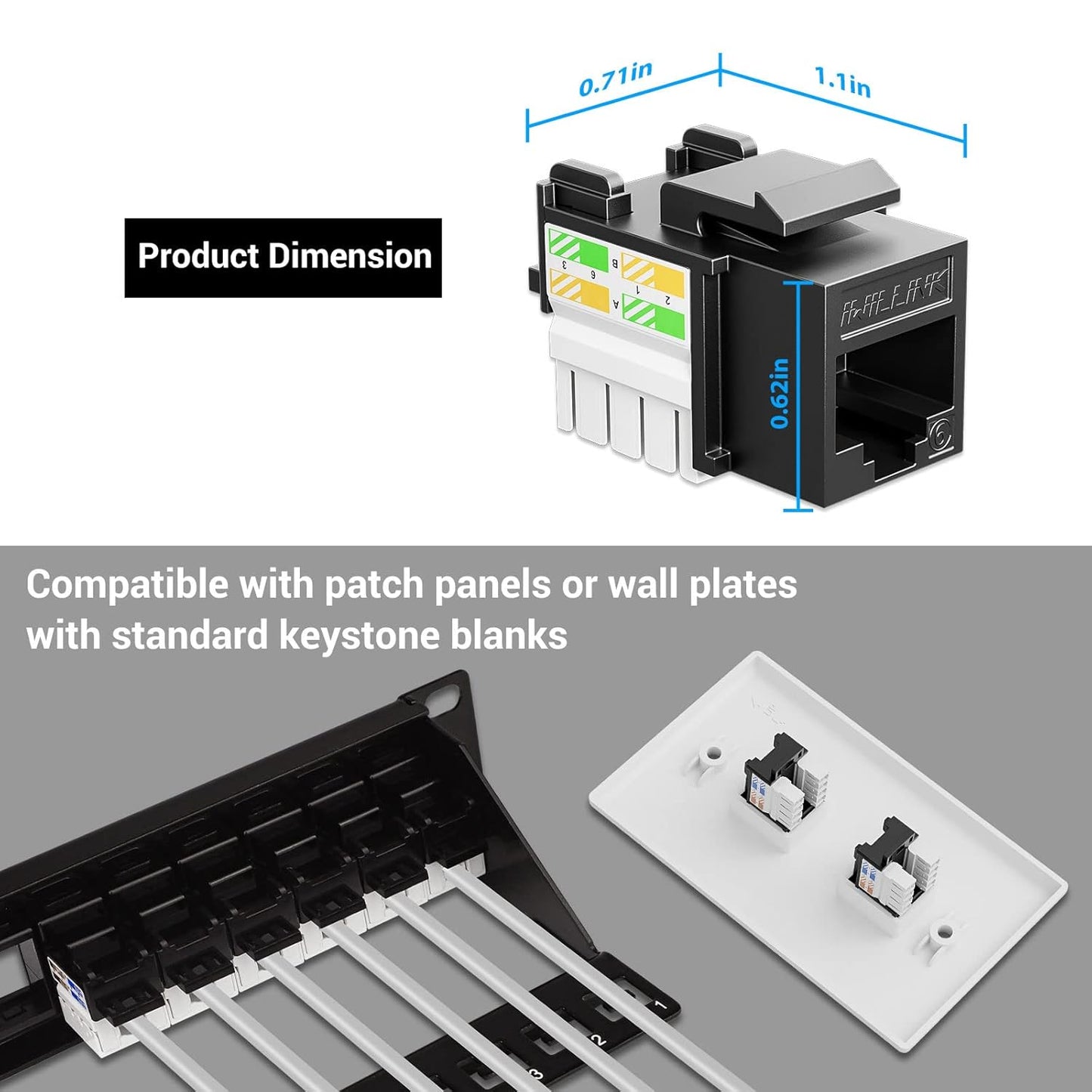 iwillink 10Gbps Cat6 Ethernet Coupler - 90-Degree Keystone Jack Adapter (Black) 10-Pack
