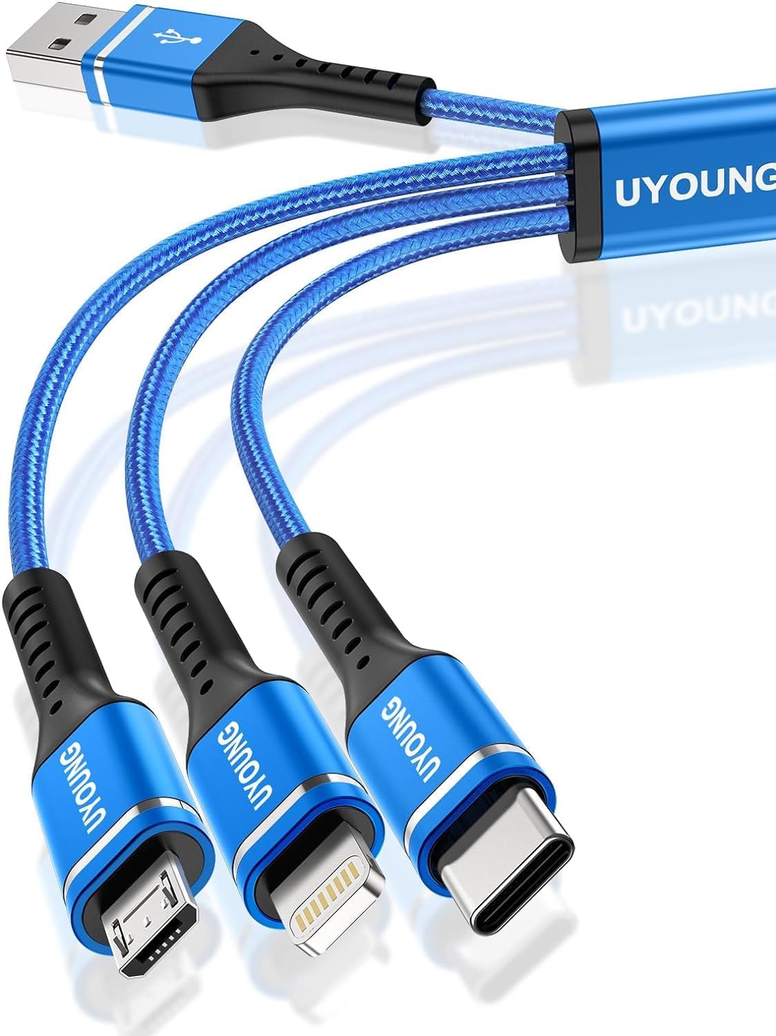 Short Multi Charging Cable 1FT 2Pack 3 in 1 Charger Cord Braided Universal Phone Cords with Lightning/Type C/Micro USB Connectors, Multiple USB Cable for iPhone/Samsung/Google Phones and More