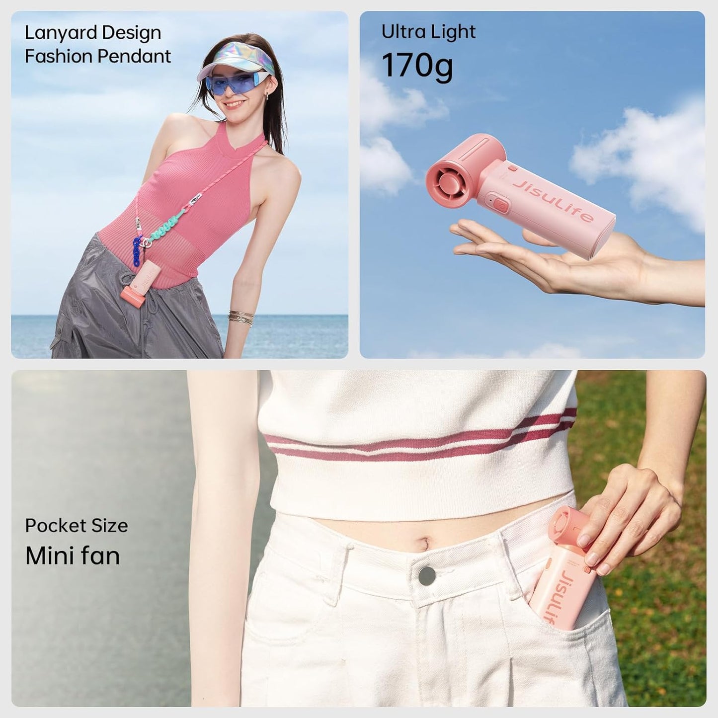 JISULIFE Portable Handheld Fan Life9, Turbo Power High Speed Air [18H Max Cooling Time], 5 Gear Wind, 5000mAh Rechargeable, Mini Pocket Design, Personal Fan for Travel Concerts Camping Makeup - Pink