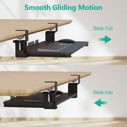 WALI Keyboard Tray Under Desk, Pull-Out Keyboard & Mouse Tray with 45° Adjustable C-Clamp, Ergonomic Platform Computer Drawer for L Shaped & Flat Desk 26.4" x 11.8" (KBT001-B), Black