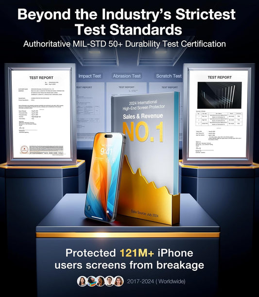 UltraGlass Unbreak Top 9H+ Glass for iPhone 16 Plus Screen Protector [12FT Military Grade Shatterproof] [Full Coverage] Tempered Glass [Longest Durable] 2 Pieces