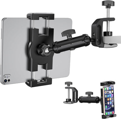 iPad Under Cabinet Mount, Kitchen Tablet Mount Holder, iPad Desk Mount w/Clamp, Aluminum Base&Metal Arm, 360° Rotation, Compatible with 4.7"-12.9" iPad Pro/Air/Mini/Kindles/Galaxy Tab/Phones