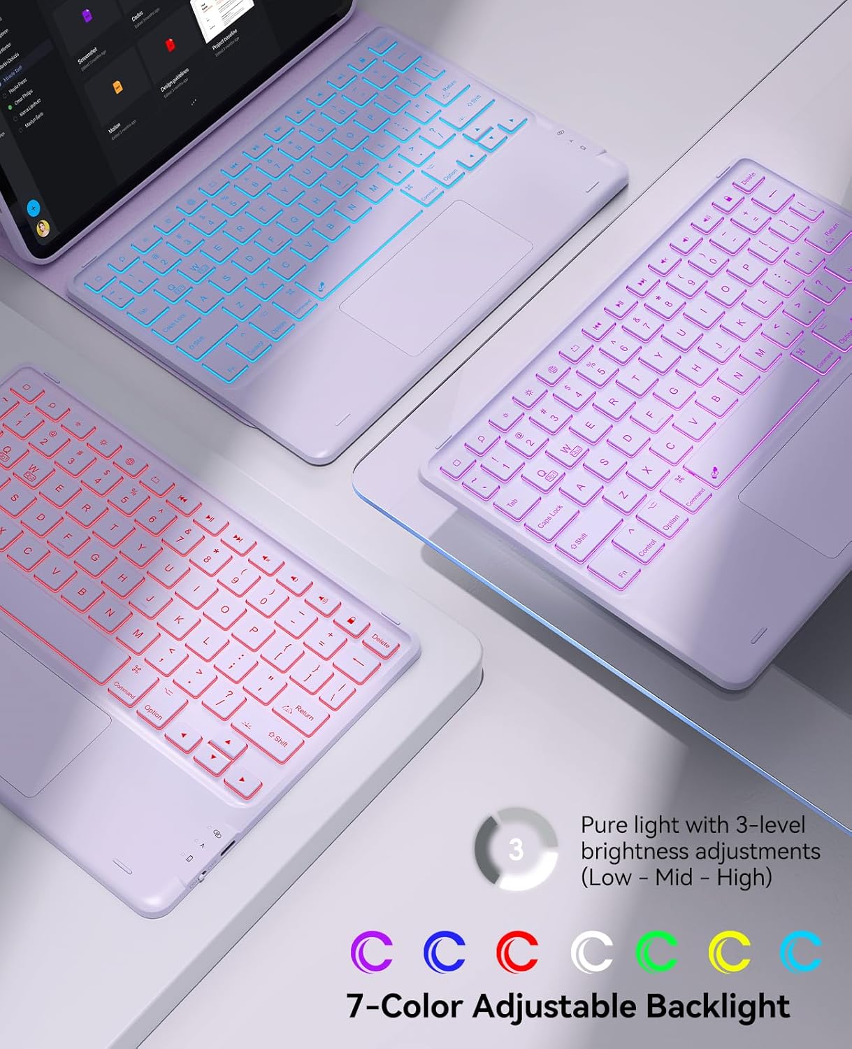 GreenLaw Keyboard Case for iPad Air 11-inch (M3 2025 / M2 2024) & Air 4th/5th Gen & iPad Pro 11 inch (1st/2nd/3rd/4th Gen), Smart Touchpad, 7-Color Backlit, Stain Resistant Cover, Light Purple