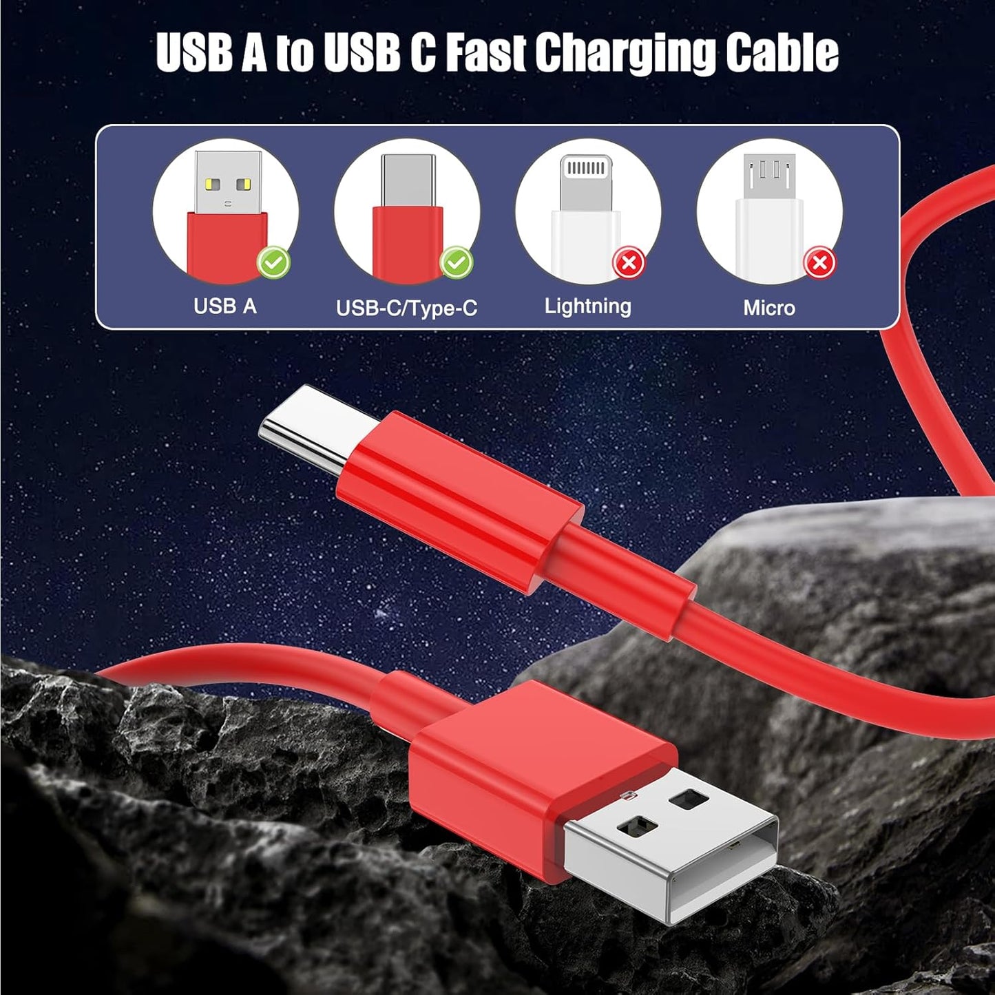 3-Pack Red [3.3FT+3.3FT+6FT] USB A to USB C Cable，USB to USB C Car Carplay Cable for iPhone 16 15 Pro Plus Pro Max，for iPad Pro/Air/Mini，for Samsung S24/S23/S22/S21，for MacBook Pro/Air and More