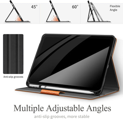 auaua Case for iPad (A16) 11th Generation 11 Inch 2025, iPad 10th Generation 10.9 Inch 2022, with Pencil Holder, Auto Sleep/Wake, Adjustable Stand, PU Leather (Brown)