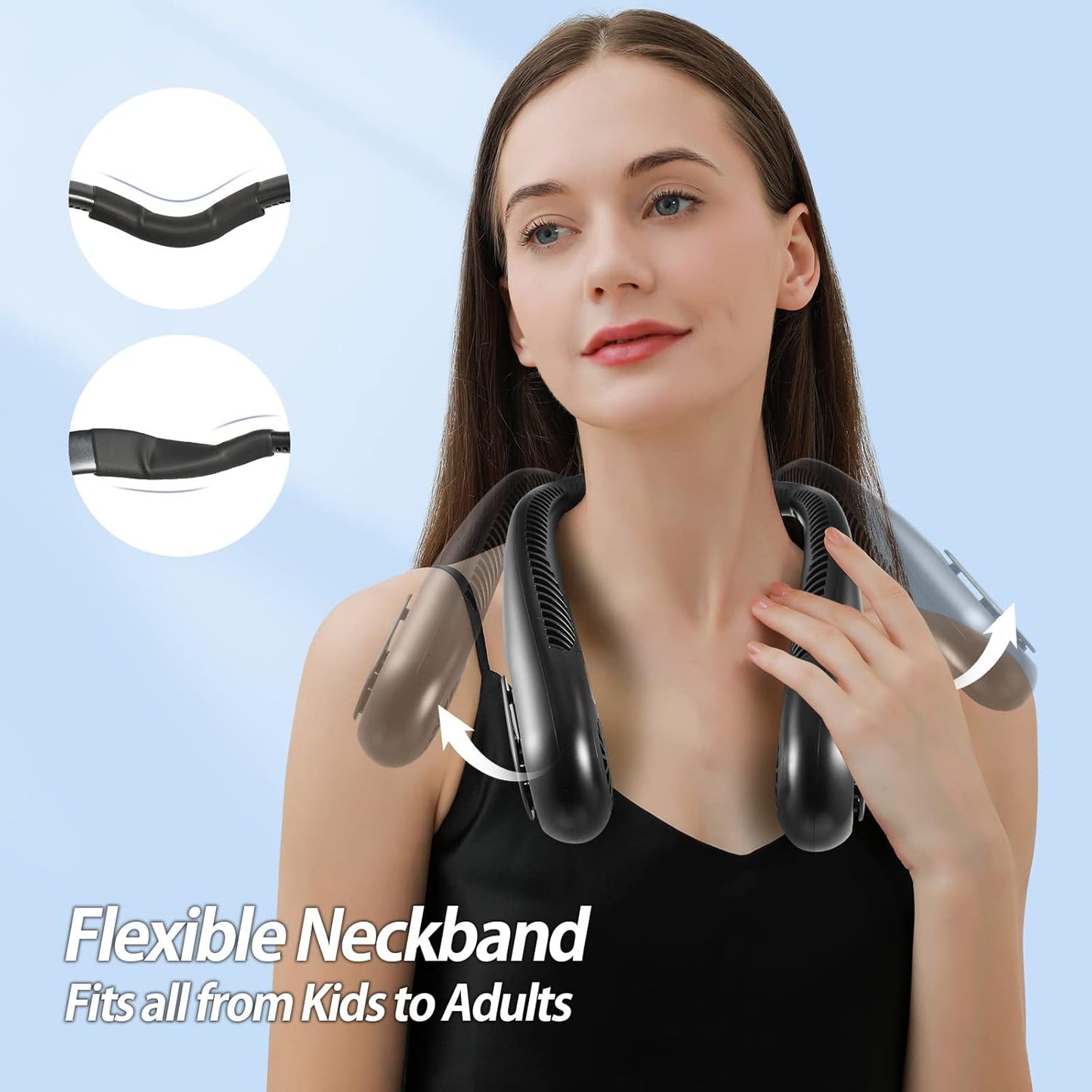 AMACOOL Bladeless Neck Fan Portable Personal Fan 5000mAh Rechargeable Battery Operated Wearable Fan for Women Men Outdoor Sport Travel Patio Garden Work Home Kitchen(Black)