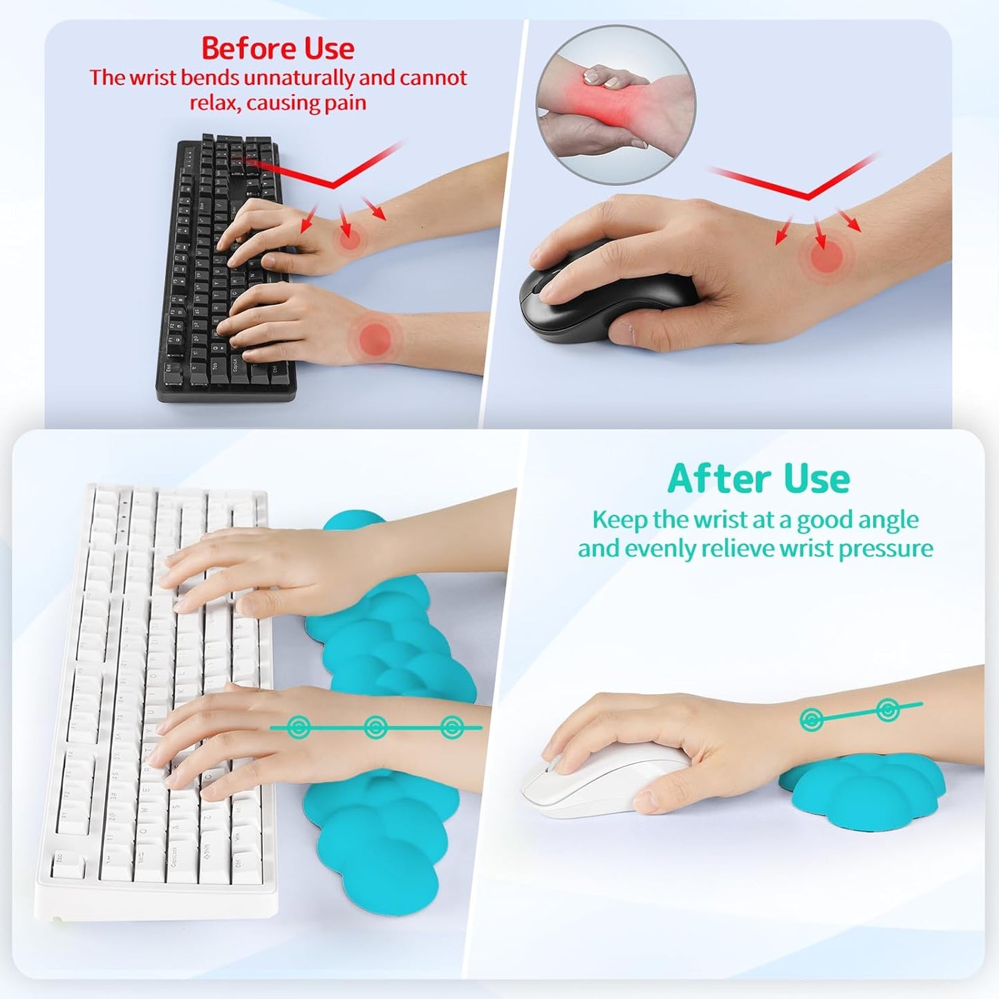 Cloud Wrist Rest for Keyboard and Mouse, Memory Foam PU Leather Keyboard Wrist Rest with Ergonomic Support, Non-Slip Base, Cute Arm Rest Pad & Palm Cushion, Office Desk Accessory, Scuba Blue