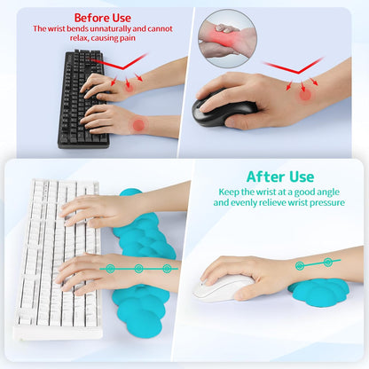 Cloud Wrist Rest for Keyboard and Mouse, Memory Foam PU Leather Keyboard Wrist Rest with Ergonomic Support, Non-Slip Base, Cute Arm Rest Pad & Palm Cushion, Office Desk Accessory, Scuba Blue