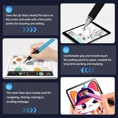 Capacitive Stylus Pen (4Pack,2 in 1 Precision Series), Fibre Tips Universal Touch Screens Stylist, Fine Point Disc Touchscreen Pencil Compatible for iPhone/iPad/Android/Tablet