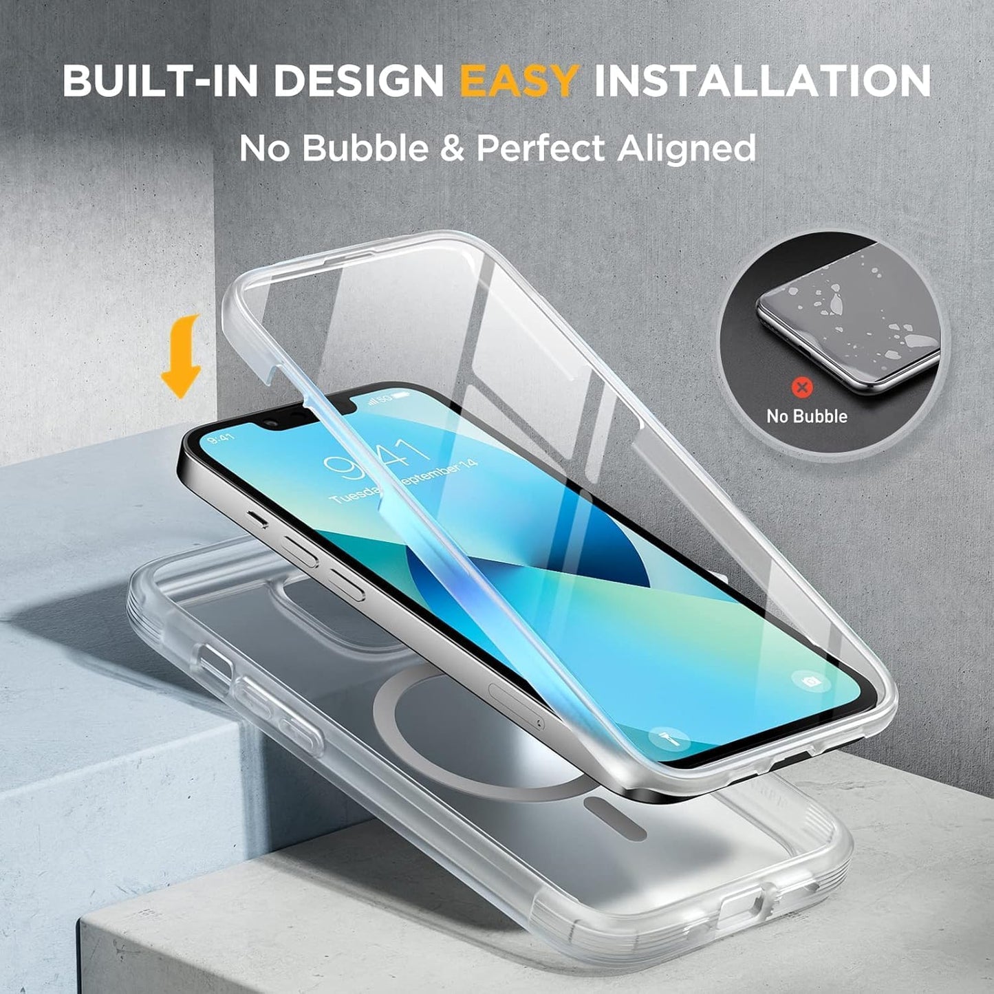 Miracase Magnetic Case for iPhone 13 Mini 5.4 Inch,with MagSafe,Built in Screen Protector,Full Body Protection(Matte Clear)