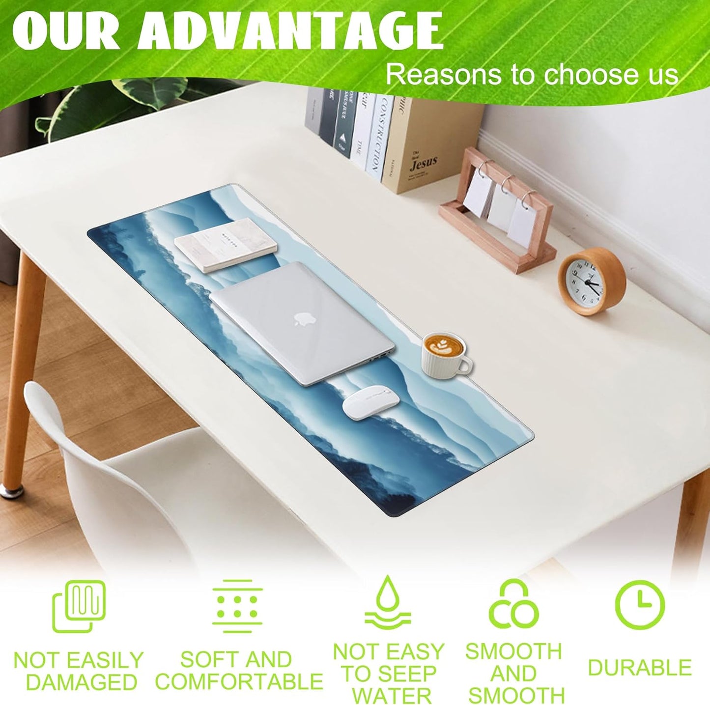 Large Gaming Mouse Pad for Desk,Mountain Desk Mat,Misty Forest Mountains Desk Pad,Extended Big Computer Keyboard Mouse Pad with Non-Slip Base and Stitched Edge,31.5"x11.8"