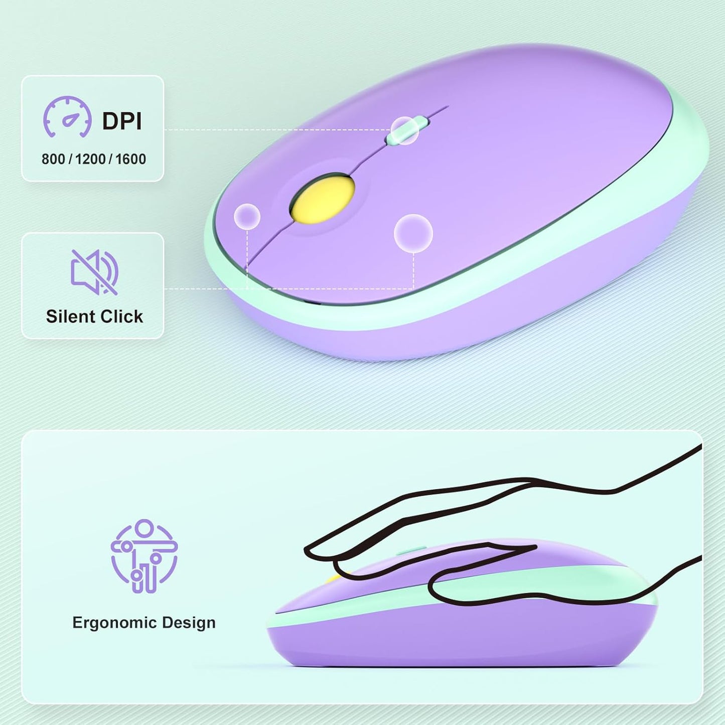 KNOWSQT Wireless Keyboard and Mouse Combo - Lovely Tiffany Blue Rainbow Full-Sized Typewriter Colorful Keyboards, Round Keycap Plug Play Retro Cute Keyboards for Windows, Laptop, PC, Desktop, Computer