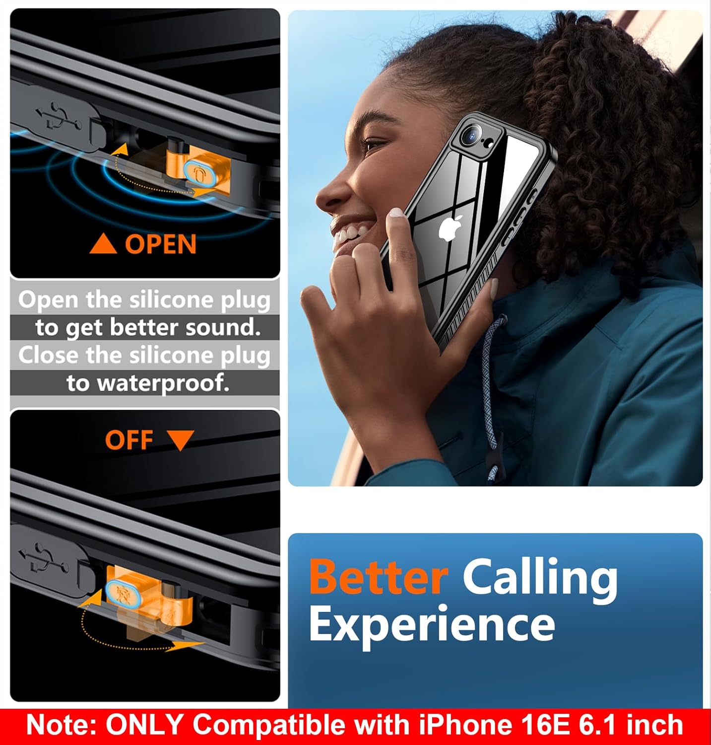 SPIDERCASE for iPhone 16e Case Waterproof,Built-in Screen & Camera Lens Protector[IP68 Underwater] Full Body Protection Phone Case for iPhone 16e 6.1'', Black/Clear