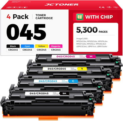 045 Toner Cartridge Set 4-Pack Replacement for Canon 045 CRG-045 045H Toner Compatible with Canon Color imageCLASS MF634Cdw MF632Cdw LBP612Cdw Printer Ink MF634 MF632 LBP612 Black Cyan Yellow Magenta