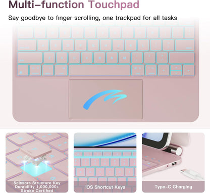 for iPad Air 13 inch Case with Keyboard (M3,2025 / M2,2024), iPad Pro 12.9 (6th/5th/4th/3rd Gen) Magic Keyboard, Springy Backlit Keys, Stain-Resistant Surface, Multi-Touch Trackpad, Pink