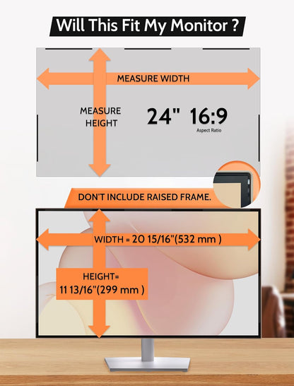 [2 Pack] 24 Inch 16:9 Magnetic Privacy Screen for Monitor Anti-Glare, Blue Light Filter, Anti-Spy Reusable Removable Privacy Filter for 16:9 Widescreen Desktop Display