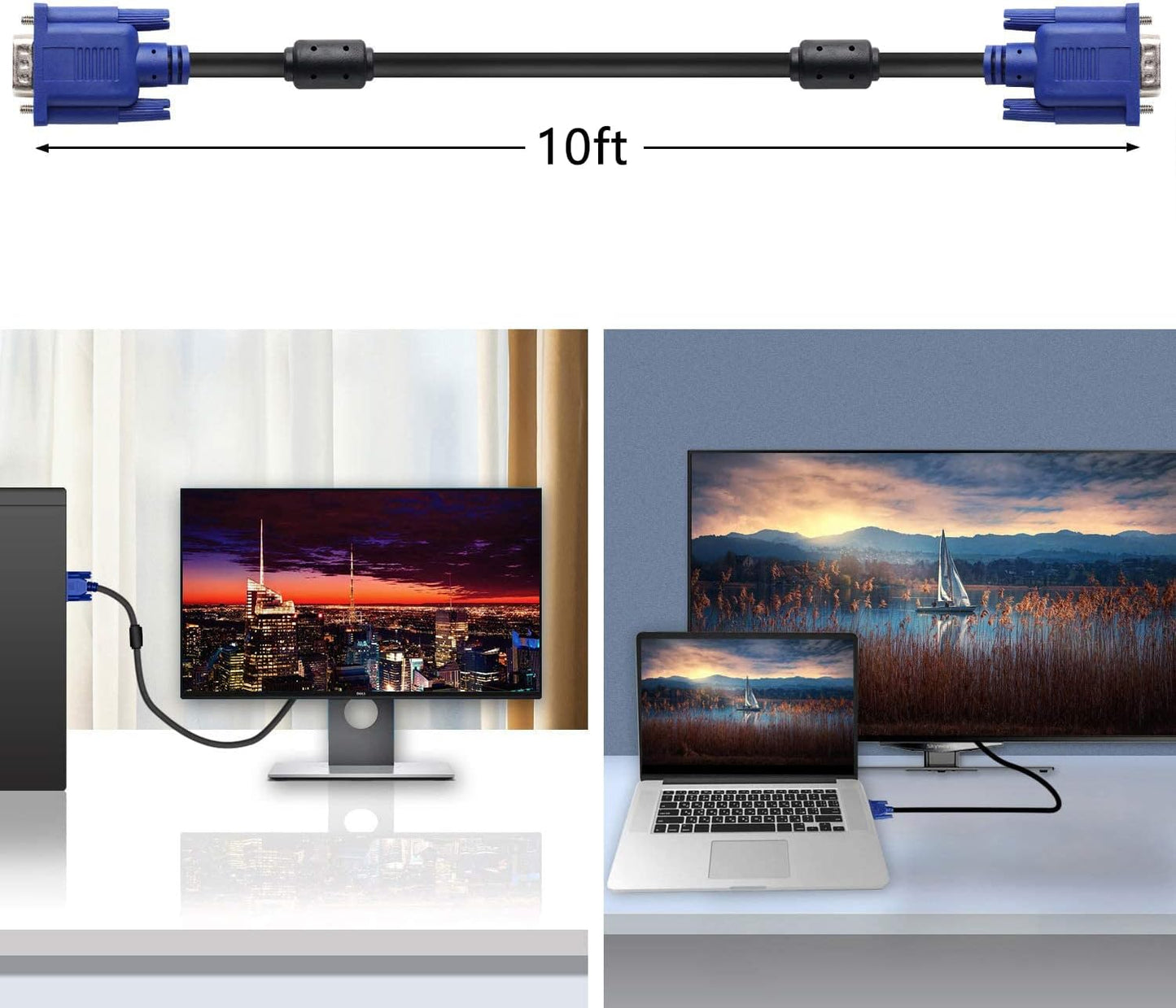 PASOW VGA to VGA Monitor Cable HD15 Male to Male for TV Computer Projector (10 Feet)