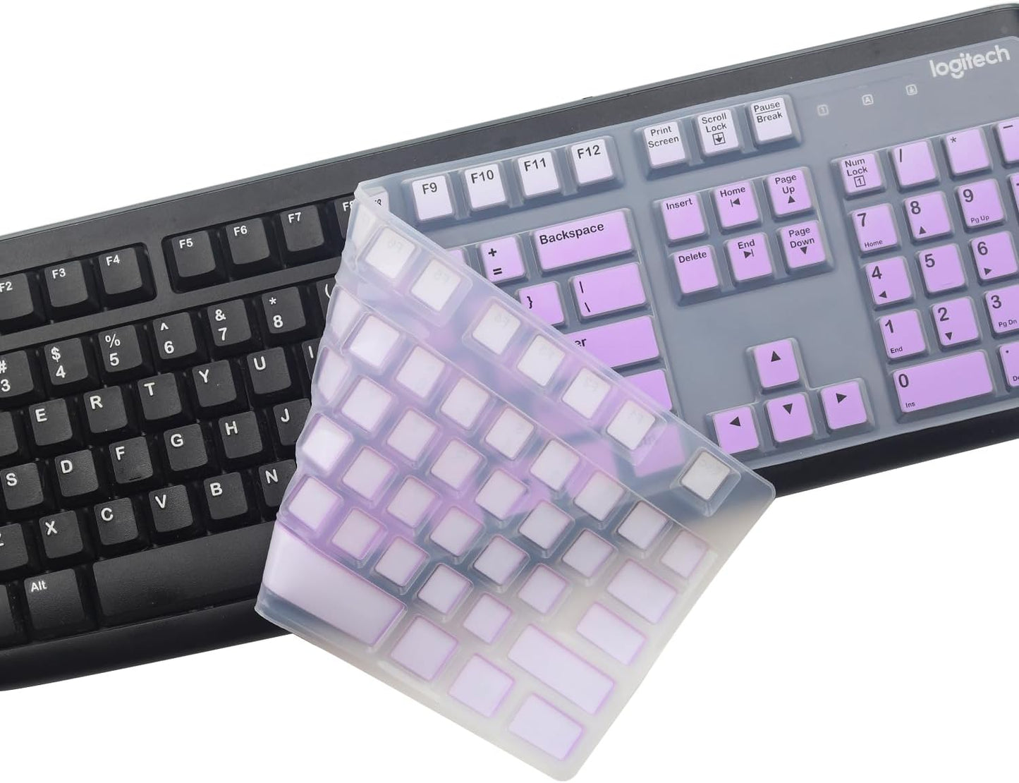 Silicone Keyboard Cover for Logitech K120 & MK120 Ergonomic Desktop USB Wired Keyboard, Logitech K120 & MK120 Keyboard Protective Skin US Layout (NOT Fit Other Model)-OmbrePurple