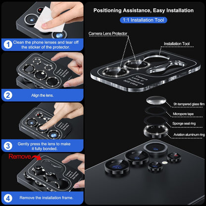 WSKEN for Samsung Galaxy S25 Ultra Camera Lens Protector - Ultra Thin Case Friendly, 9H Shatterproof Tempered Glass with Aluminum Metal Circle Camera Screen Protector Cover Accessories, Glitter Black