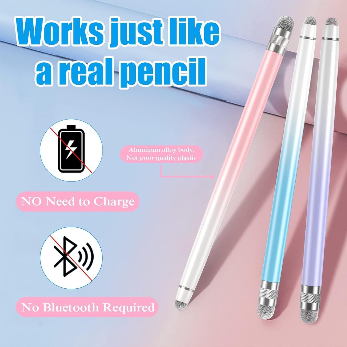 3PCS Stylus Pens for Touch Screens, Stylus Pen for iPhone/iPad/Tablet Android/Microsoft/Surface, Compatible with All Touch Screens(Purple/Pink/Blue)