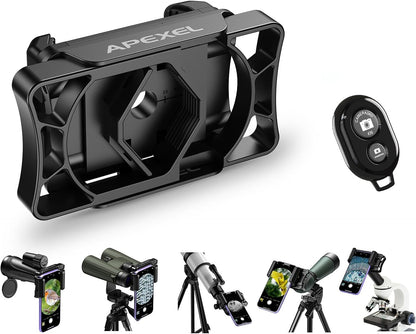 APEXEL Telescope Phone Adapter, Binocular Photo Adapter for Android & iPhone, Phone Holder Mount for Telescope, Monocular, Binocular, Microscope, Spotting Scope. (Including Bluetooth Shutter Remote)