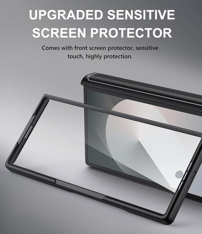 for Samsung Galaxy Z Fold 6 Case with Card Holder & Slide Camera Cover, Built-in Screen Protector & Hinge Protection, Shockproof Durable Wallet Phone Cover Case for Galaxy Z Fold 6 2024, Black