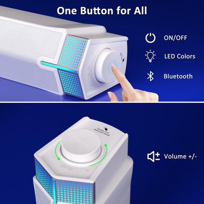 Jeecoo M20 Bluetooth Computer Speakers for PC Desktop Monitor, Gaming PC Sound Bar - Wired USB-Powered, Superb Stereo Sound, with LED Lighting (White)