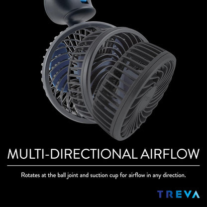 Treva 3.5 Inch USB Powered Fan with Suction Cup, 3 Speed Attachable Fan with Rotating Head for Car, Camping, Travel, Bedroom, Multi-Directional Rotating and Adjustable Head (Black)