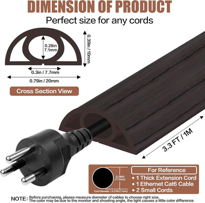 Floor Cord Cover Self Adhesive Cord Hider,3.3FT Cable Management, Extension Strip Protector for Wires, Prevent Cable Trips for Offices, Gyms, Exhibitions Cavity:0.3"(W) x 0.28"(H) Black Wood