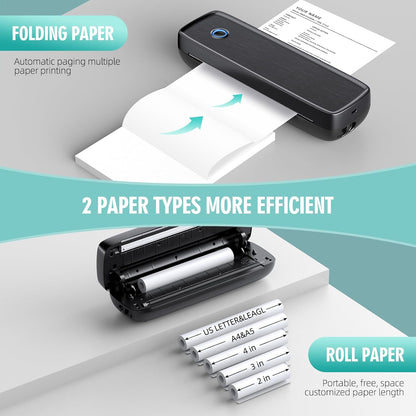 Aixiqee Portable Wireless for Travel - High Resolution Inkless Thermal Printer, 4200mAh Battery, Bluetooth & USB Compatible (A4, A5, 2/3/4", Letter, Legal) - Mini Printer for Stickers & Labels