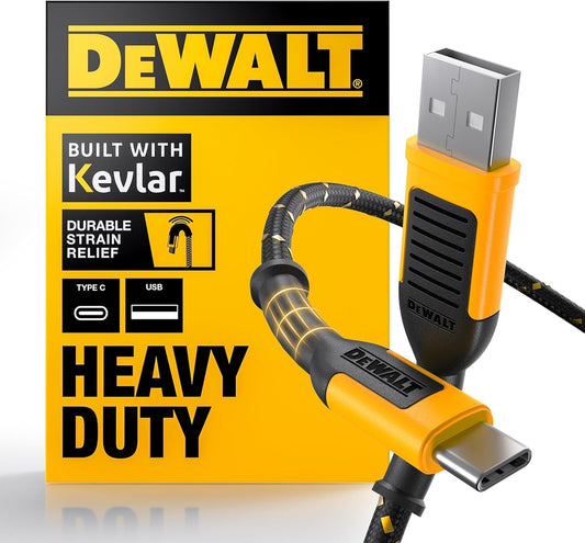 DEWALT Heavy Duty USB to USB C Cable, Jobsite Type C Cable, High Speed USBA to Type-C, Fast Charge USBC Fast Charging Cord for iPhone 16/15 Pro Max, MacBook, iPad, Samsung Galaxy, 10ft (USB2.0, Black)