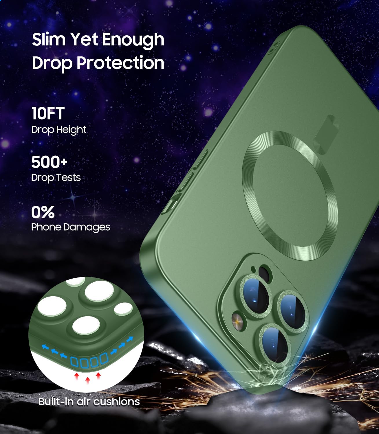 Magnetic for iPhone 16 Pro Case [Compatible with MagSafe][Built-in Camera Lens Protector] Slim Soft Silicone Bumper Shockproof Metallic Luster Phone Case (Green)