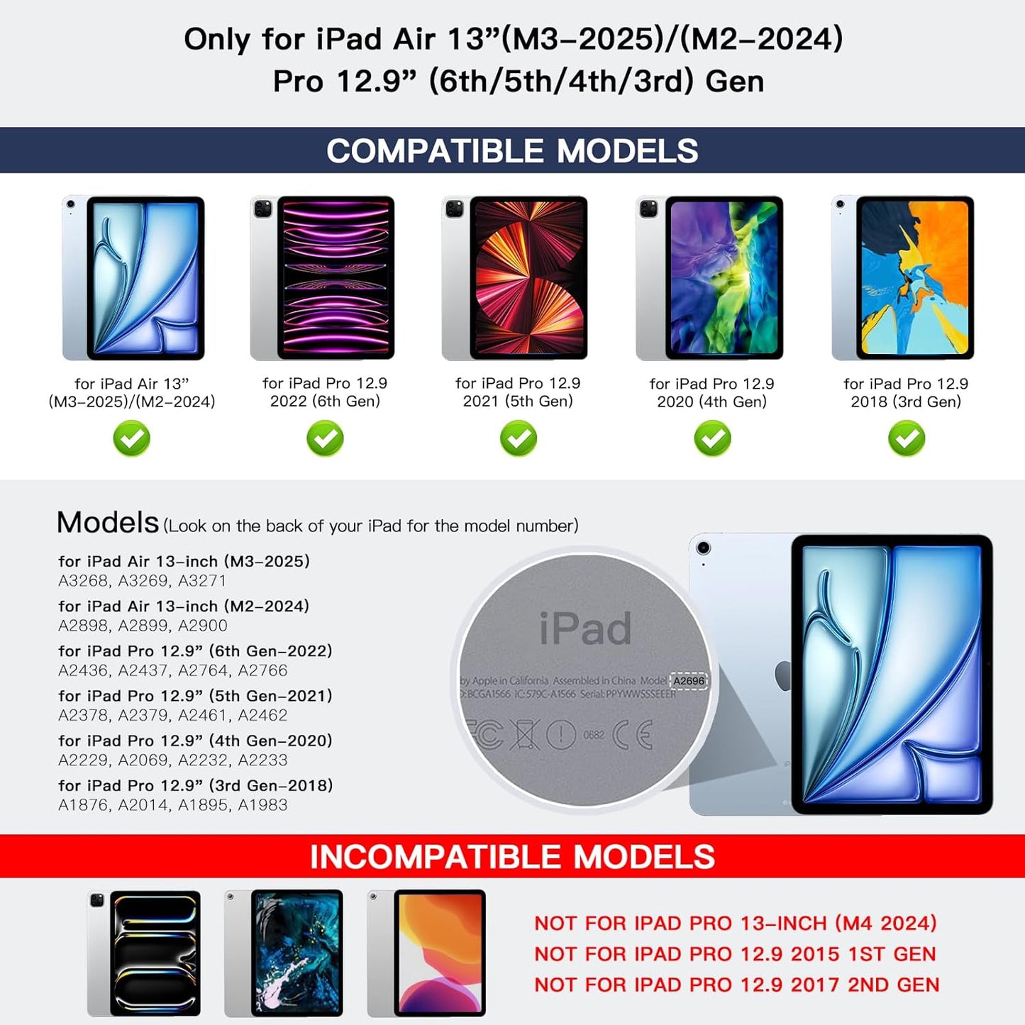 for iPad Air 13 inch Case with Keyboard (M3,2025 / M2,2024), iPad Pro 12.9 (6th/5th/4th/3rd Gen) Magic Keyboard, Springy Backlit Keys, Stain-Resistant Surface, Multi-Touch Trackpad, Black