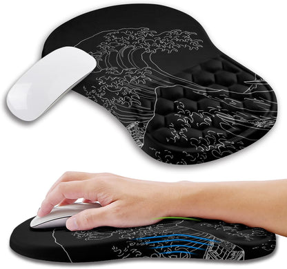 Ergonomic Mouse Pad Wrist Support with Memory Foam Massage Bulge, Carpal Tunnel Pain Relief Mousepad Wrist Rest for Mouse(12x8 inch,Sea Wave)