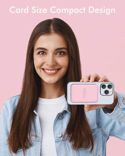 podoru for Magsafe Battery Pack, 5000mAh Magnetic Power Bank with Type-C Cable 20W PD Fast Charging Lighting Input Wireless Portable Charger for iPhone 16/15/14/13/12/ All Series-Pink