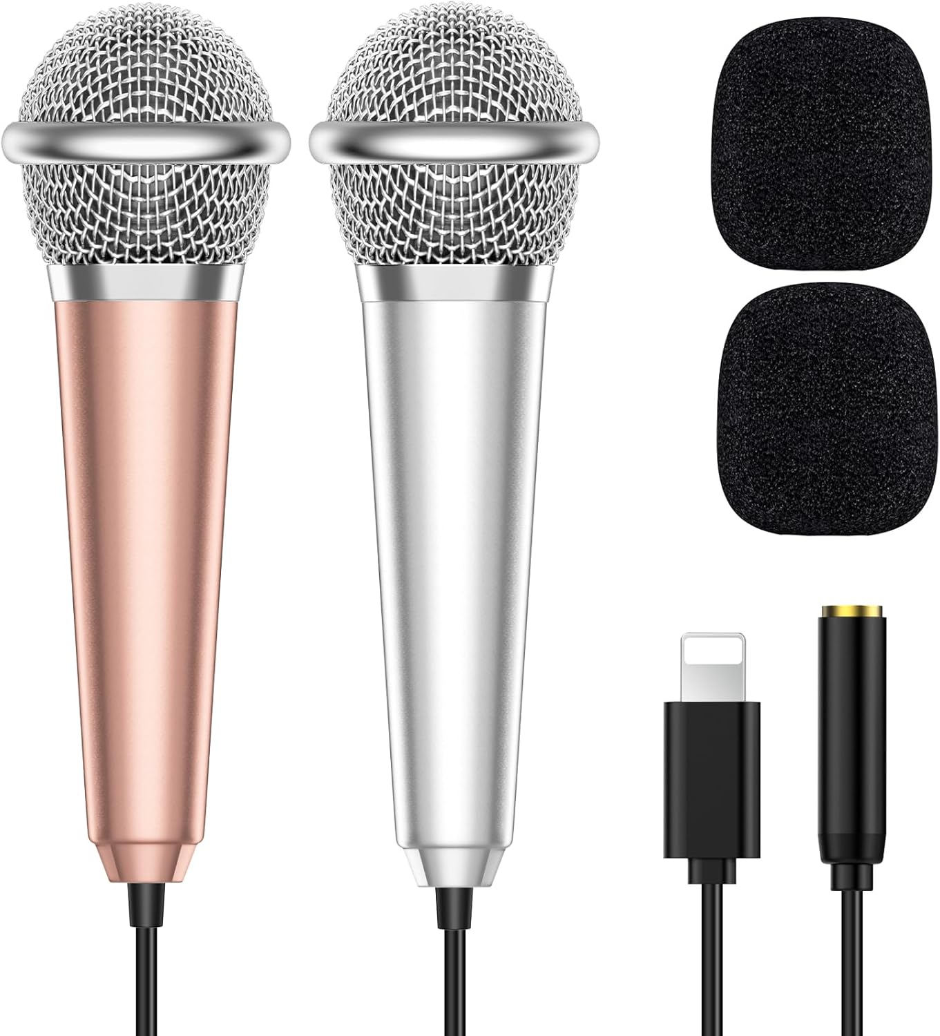 PoP voice 2PCS Mini Microphone for iPhone iPad Small ASMR Tiny Microphone for Video Recording, Singing, Vlogging, YouTube Two Mics Silver and Rose Golden