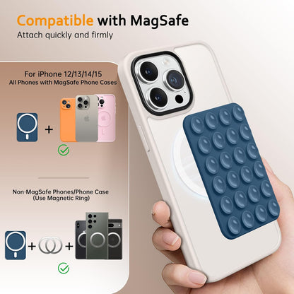 GONEZ Magnetic Suction Cup Phone Mount for MagSafe Case, Removable Silicone Sticky Grip for iPhone 12/13/14/15/16, Hands-Free Selfies and Videos for TikTok & Instagram Influencer/Creator, Ocean Blue