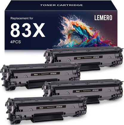 LEMERO 83X CF283X Toner Cartridge Compatible Replacement for HP 83X CF283X 83A CF283A High Yield - use with Laserjet Pro M201dw MFP M225dw MFP M225dn MFP M225nw (Black, 4-Pack)