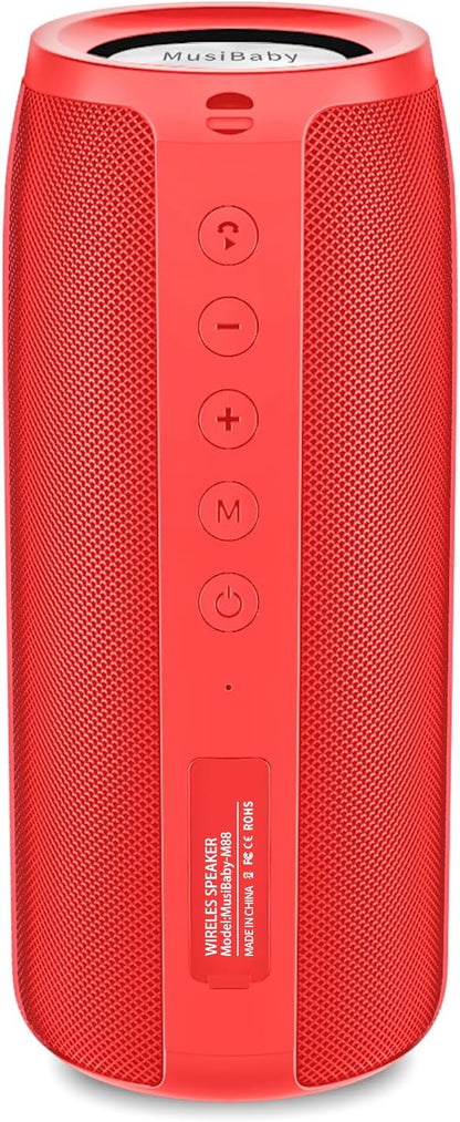 Bluetooth Speaker,MusiBaby M88 Speakers,Dual Pairing, Bluetooth 5.3,Loud Stereo Sound,Booming Bass,30H Playtime for Home& Outdoor Party,Beach,Portable Speaker,Gifts(Red)