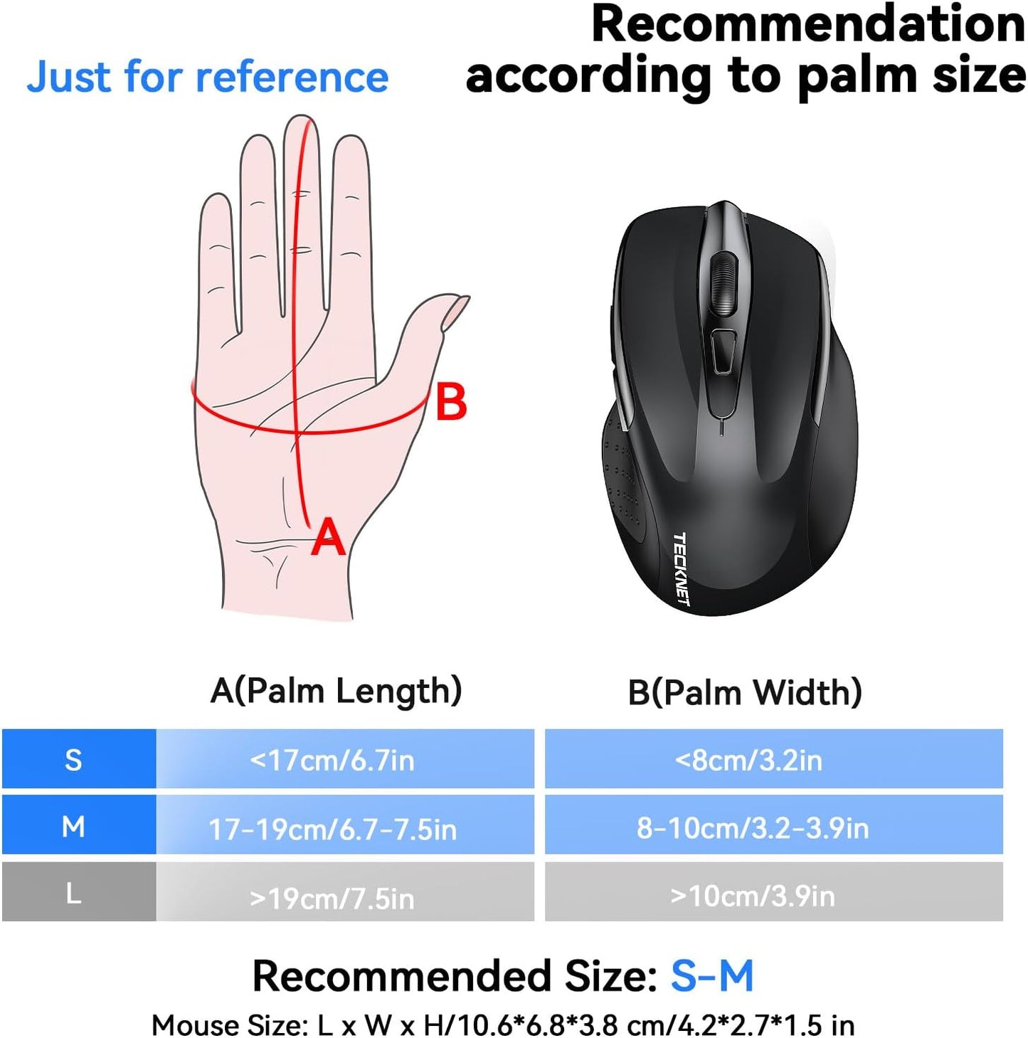 TECKNET Rechargeable Jiggler Wireless Mouse (BT5.0/3.0 & 2.4G) 4800 DPI Silent USB A & Bluetooth Mouse 6 Buttons, Wide Compatibility - Black