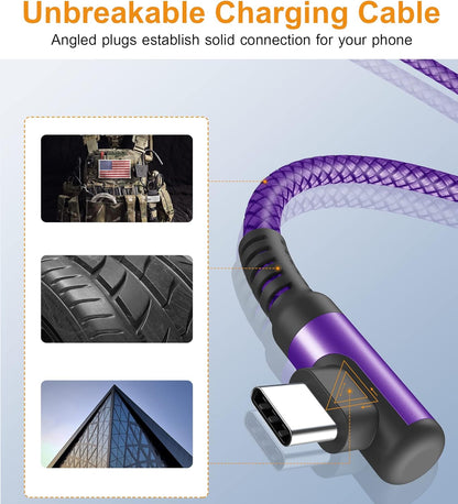 sweguard USB Type C Charger Cable Right Angle [2-Pack,6.6FT] iPhone 16 Charger Nylon Braided Cord for iPhone 15 16 Pro Max Samsung Galaxy S25 S24 S23 S22 S21 S20 S10 S9 Note A15 A55 Flip Pixel LG Moto