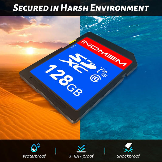 INDMEM SD Card 128GB 6-Pack, Class 10 128GB High Speed up to 90M/S Full HD Video Flash Memory Card MLC Standard Secure Digital Cards Camera Cards