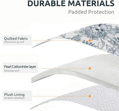 Puffy Laptop Sleeve 13-15.6 Inch Cute Quilted Laptop Protective Case Padded Floral Computer Sleeve for MacBook (B-Dark Blue, 11 Inch)