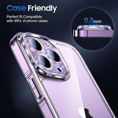 UniqueMe 3 Packs Compatible for iPhone 14 Pro Max/iPhone 14 Pro Camera Lens Protector Acrylic [Not Glass],[Case Friendly][Scratch-Resistant][Night Shooting Mode]-Glitter Purple